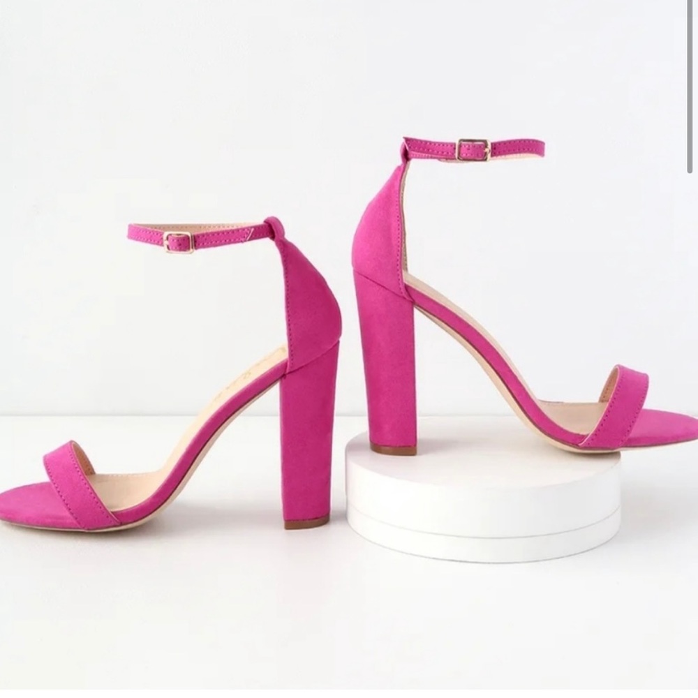 ⭐️2/$20 Lulus Magenta Suede Ankle Strap Chunky Heels